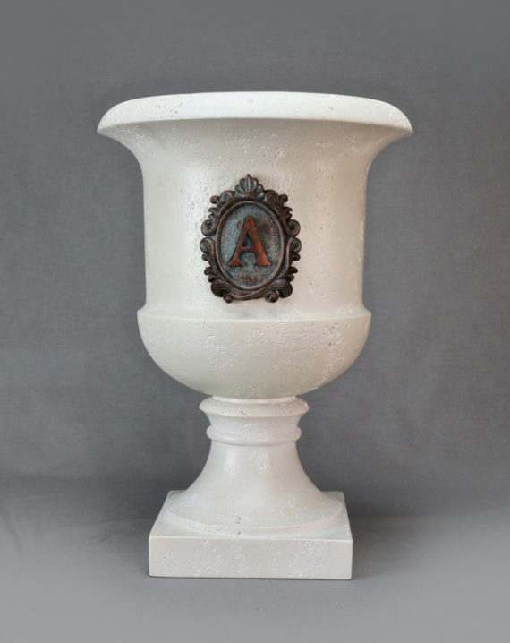 white pot with letter A